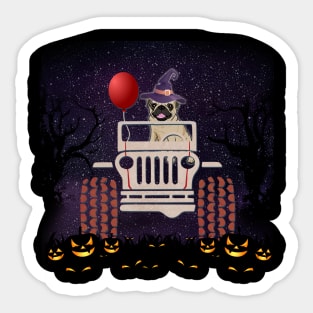 JP Scared Pug in The Car Halloween Sticker